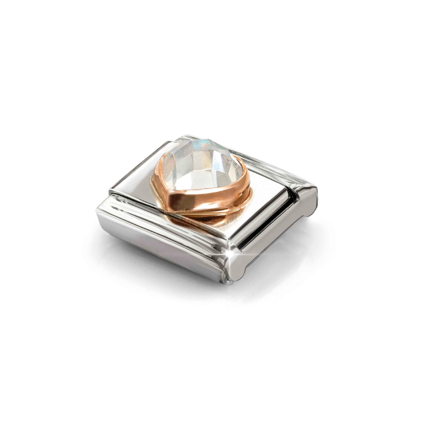 Nomination White CZ Heart 9ct Gold and Stainless Steel Composable Charm