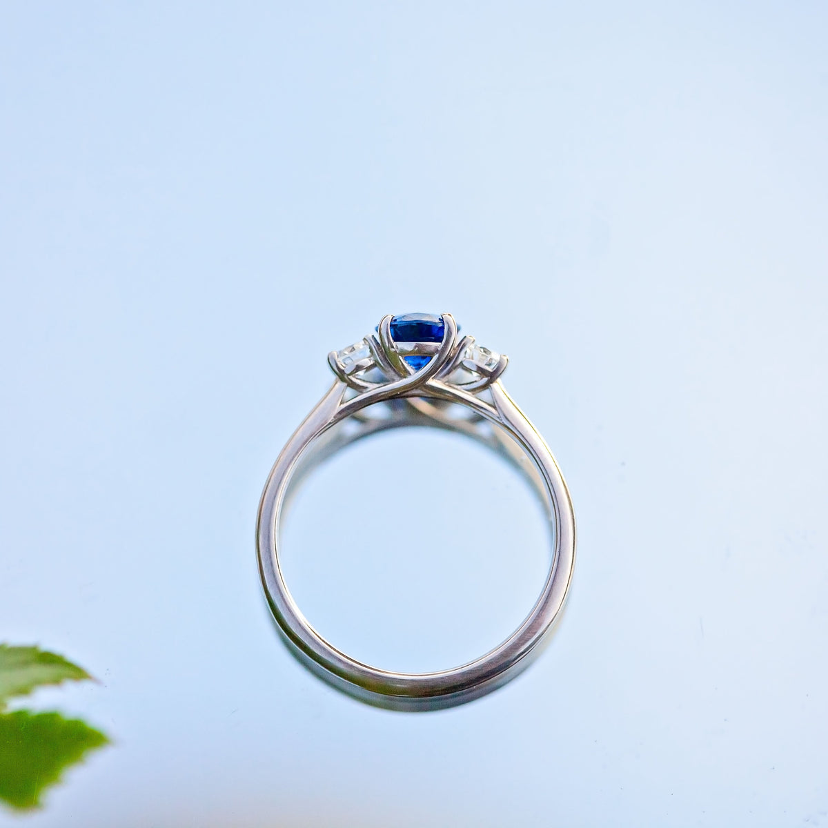 18ct White Gold 0.95ct Sapphire and Diamond Trilogy Ring