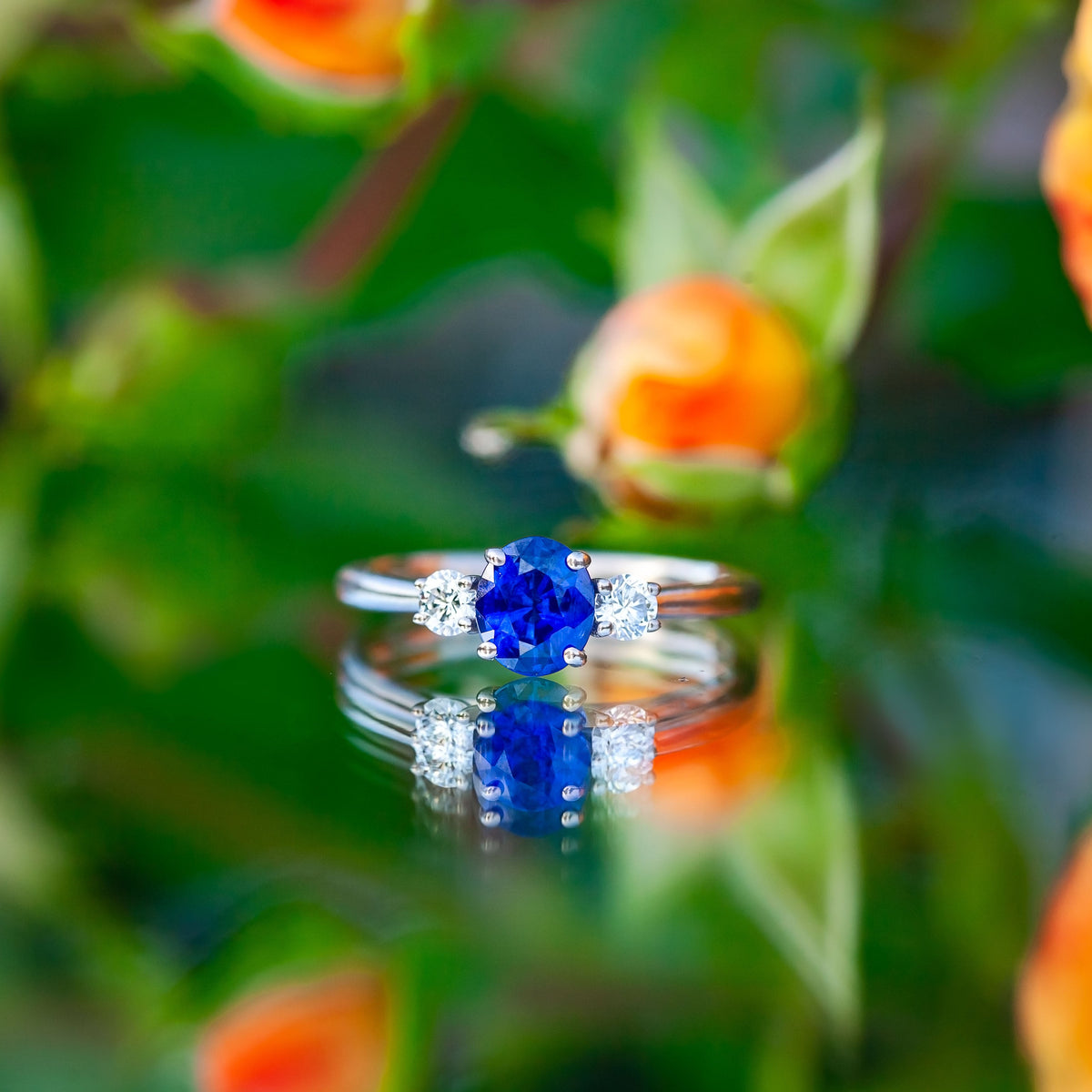 18ct White Gold 0.95ct Sapphire and Diamond Trilogy Ring