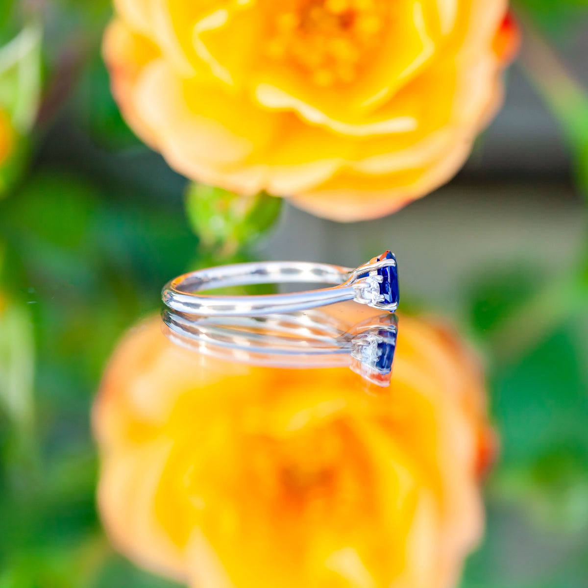 18ct White Gold 0.95ct Sapphire and Diamond Trilogy Ring
