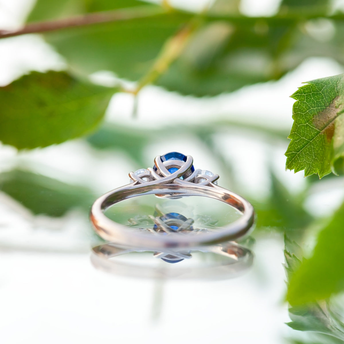 18ct White Gold 0.95ct Sapphire and Diamond Trilogy Ring