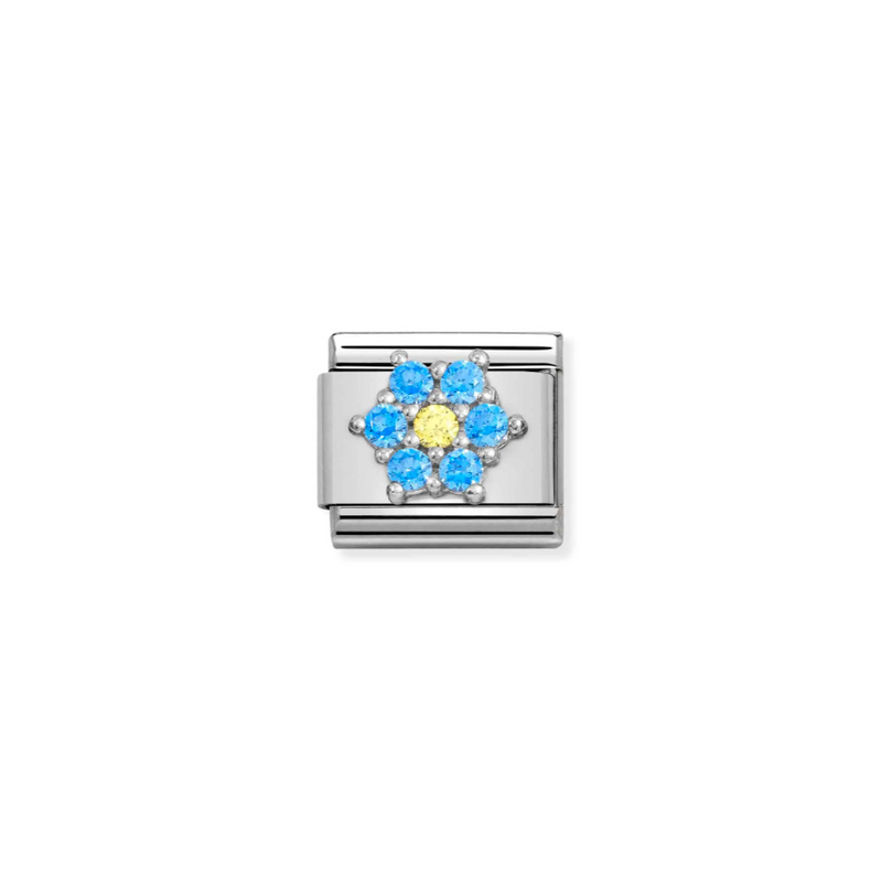 Nomination Blue and Yellow CZ Flower Sterling Silver and Stainless Steel Composable Charm