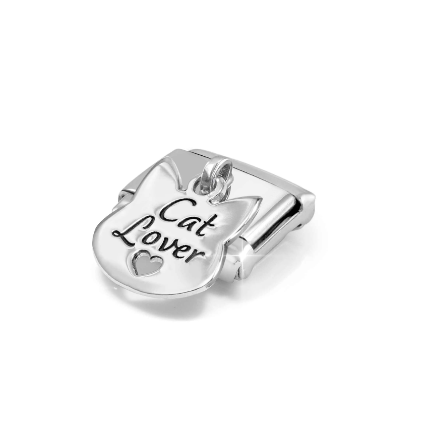 Nomination Engraved 'Cat Lover' Sterling Silver and Stainless Steel Composable Charm