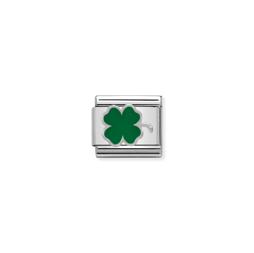 Nomination Green Clover Sterling Silver and Stainless Steel Composable Charm