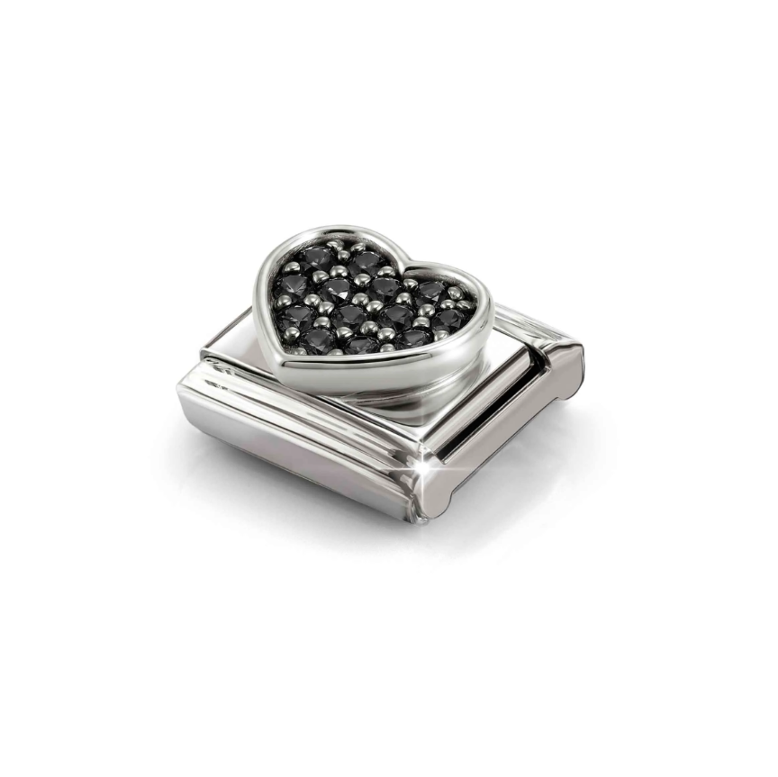Nomination Black CZ Heart Sterling Silver and Stainless Steel Composable Charm
