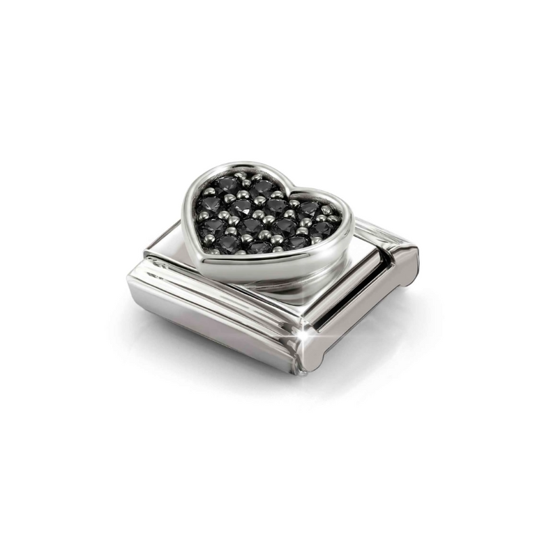 Nomination Black CZ Heart Sterling Silver and Stainless Steel Composable Charm