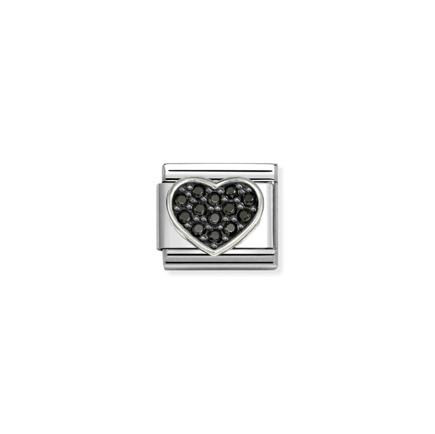 Nomination Black CZ Heart Sterling Silver and Stainless Steel Composable Charm
