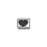 Nomination Black CZ Heart Sterling Silver and Stainless Steel Composable Charm