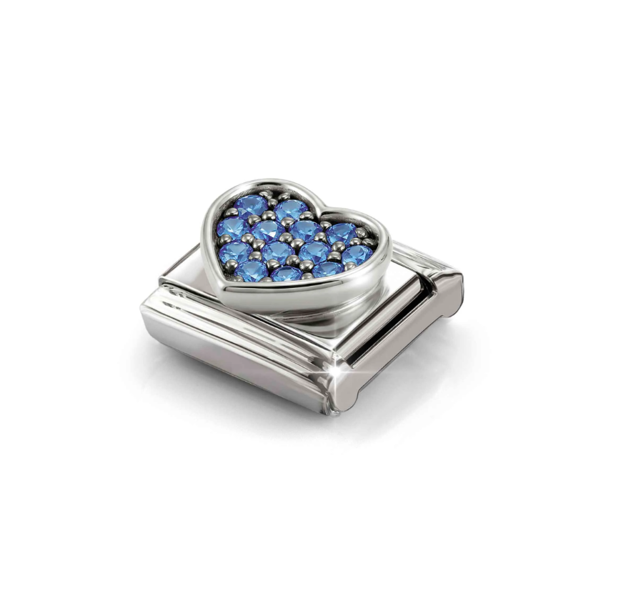 Nomination Blue CZ Heart Sterling Silver and Stainless Steel Composable Charm