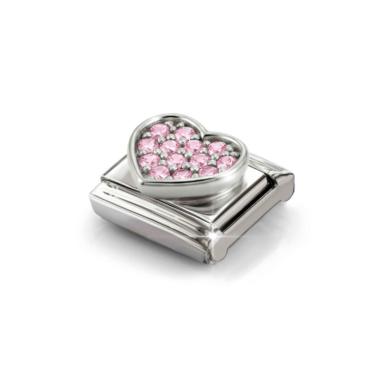 Nomination Pink CZ Heart Sterling Silver and Stainless Steel Composable Charm