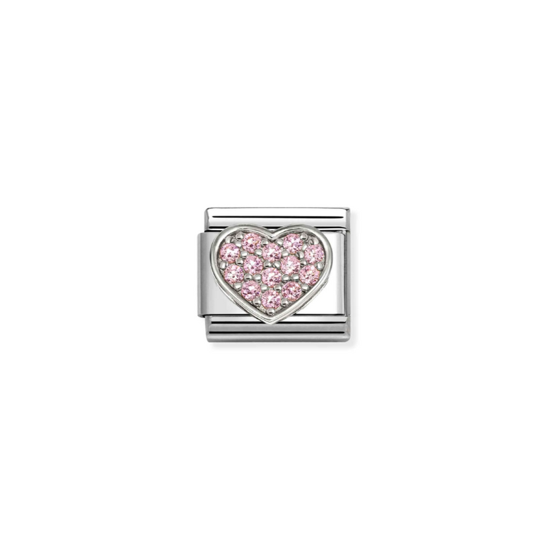 Nomination Pink CZ Heart Sterling Silver and Stainless Steel Composable Charm