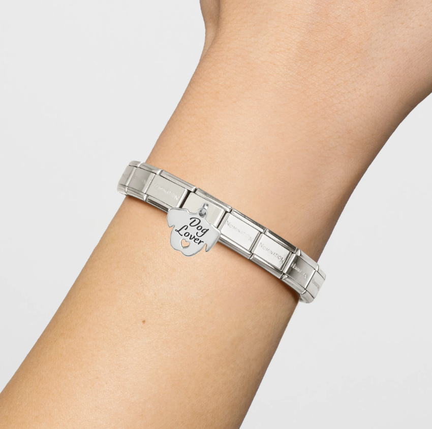 Nomination Engraved 'Dog Lover' Sterling Silver and Stainless Steel Composable Charm