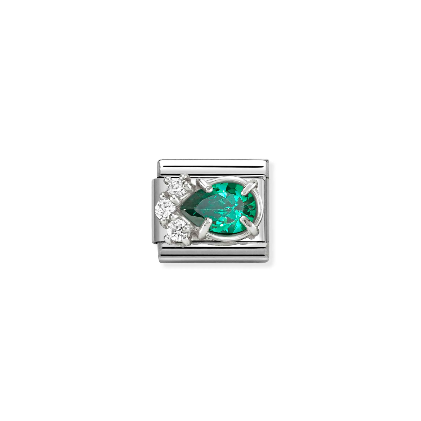 Nomination Green CZ Drop Sterling Silver and Stainless Steel Composable Charm