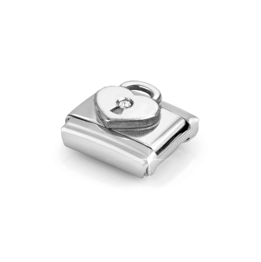 Nomination CZ Heart Padlock Sterling Silver and Stainless Steel Composable Charm