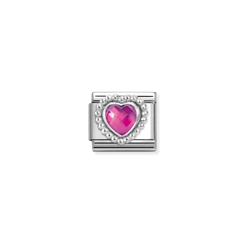 Nomination Fuchsia CZ Heart Sterling Silver and Stainless Steel Composable Charm