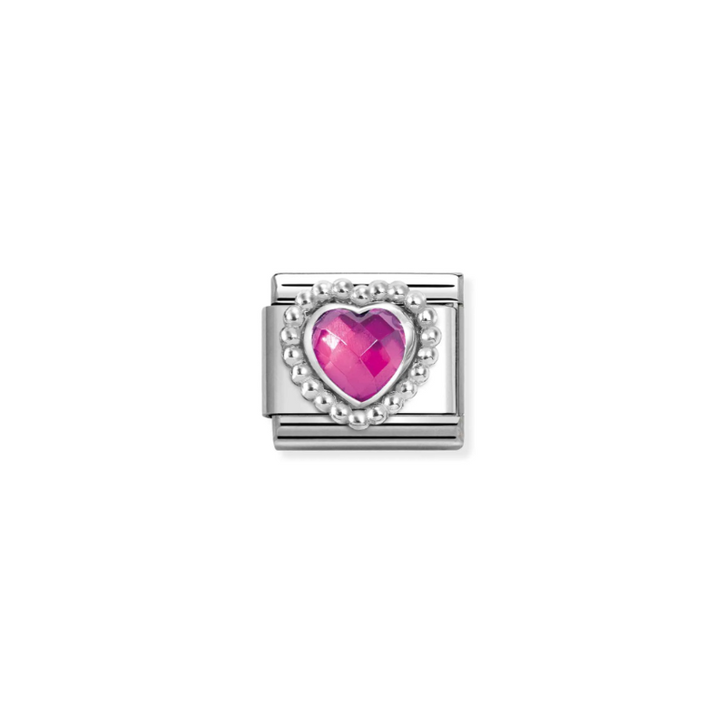 Nomination Fuchsia CZ Heart Sterling Silver and Stainless Steel Composable Charm