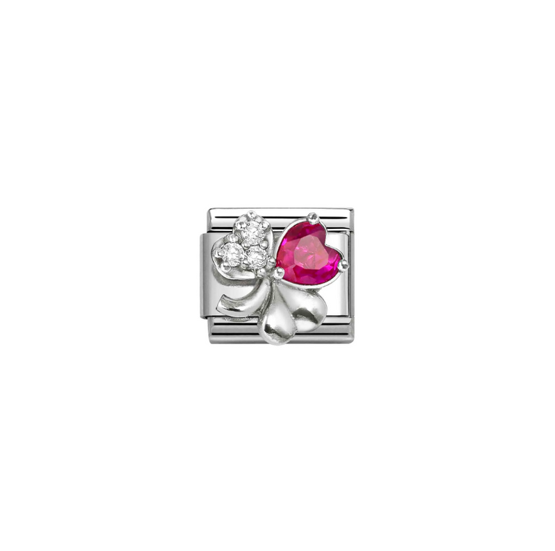 Nomination Red and White CZ Clover Sterling Silver and Stainless Steel Composable Charm