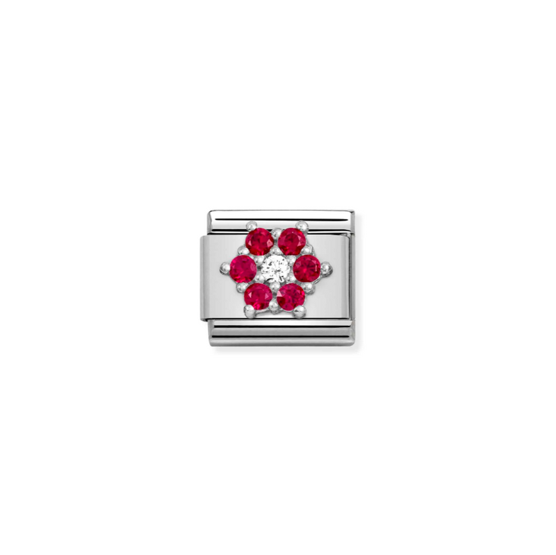 Nomination Red and White CZ Flower Sterling Silver and Stainless Steel Composable Charm