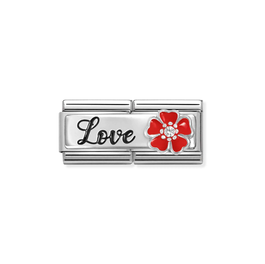 Nomination 'Love' with Flower Double Sterling Silver and Stainless Steel Composable Charm