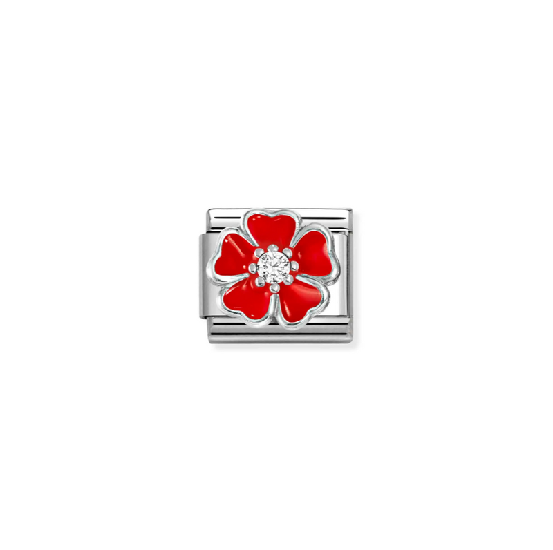Nomination Red Flower CZ Sterling Silver and Stainless Steel Composable Charm