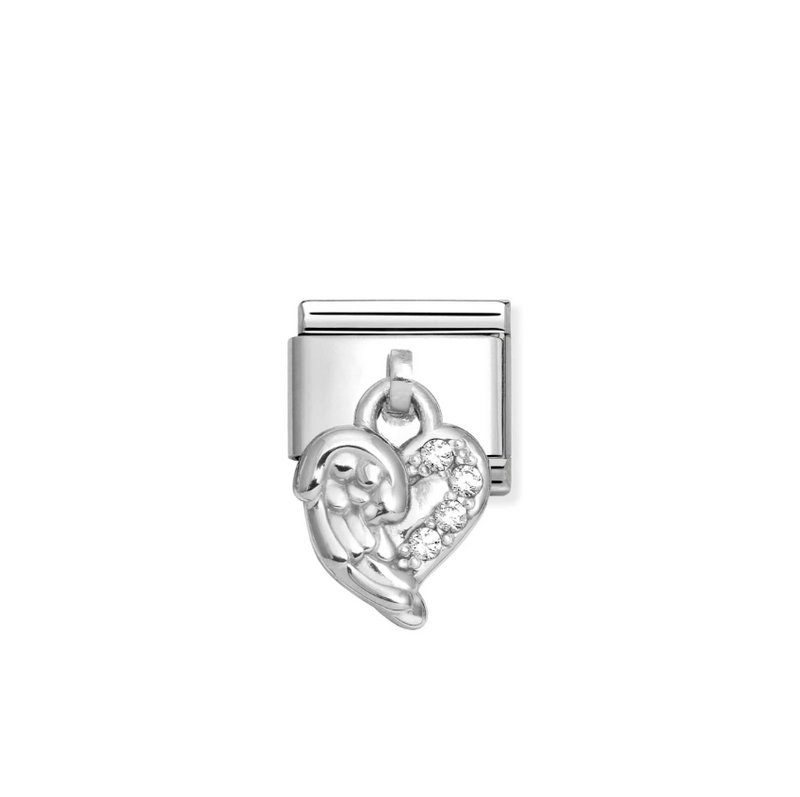 Nomination Wing Heart with CZ Sterling Silver and Stainless Steel Composable Charm