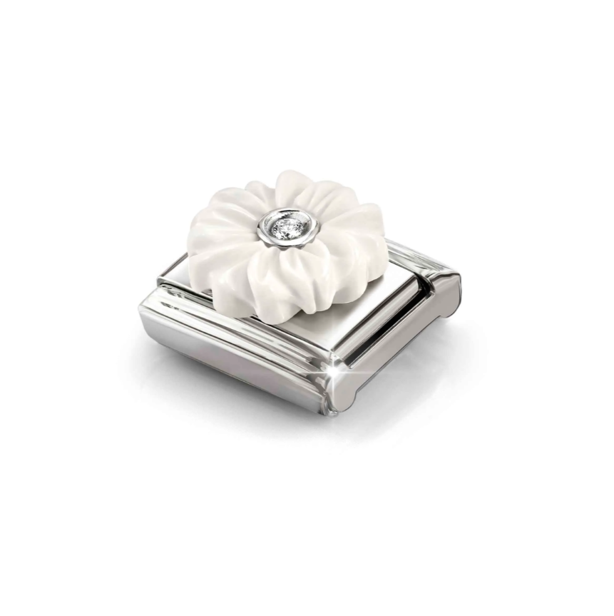 Nomination White Flower CZ Sterling Silver and Stainless Steel Composable Charm