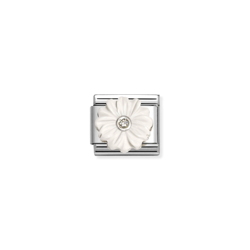 Nomination White Flower CZ Sterling Silver and Stainless Steel Composable Charm