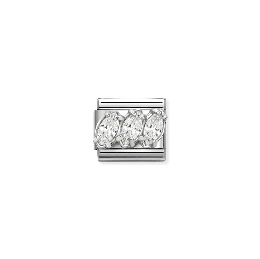 Nomination White CZ Trilogy Sterling Silver and Stainless Steel Composable Charm
