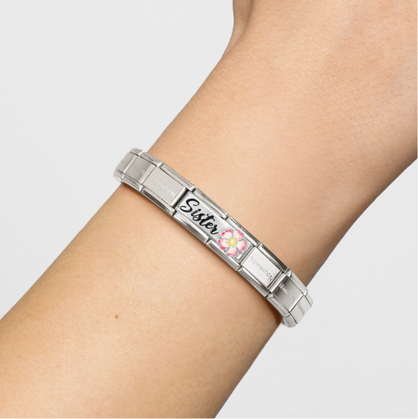 Nomination Sister with Flower Double Link Sterling Silver and Stainless Steel Composable Charm