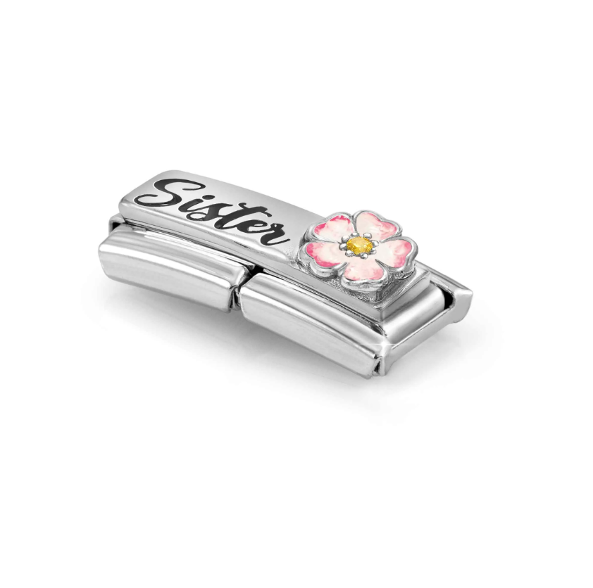 Nomination Sister with Flower Double Link Sterling Silver and Stainless Steel Composable Charm