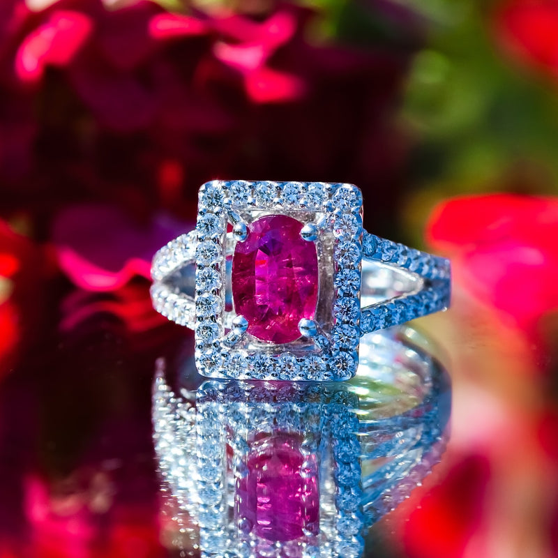 18ct White Gold Oval 1.58ct Ruby and 0.75Ct Diamond Ring with GIA Certificate