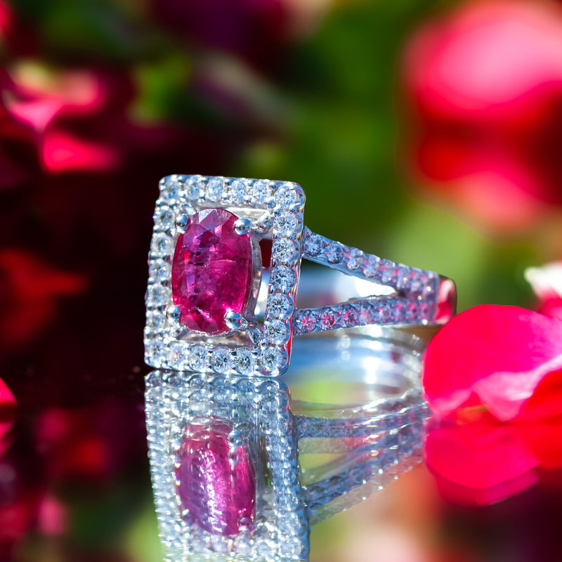 18ct White Gold Oval 1.58ct Ruby and 0.75Ct Diamond Ring with GIA Certificate