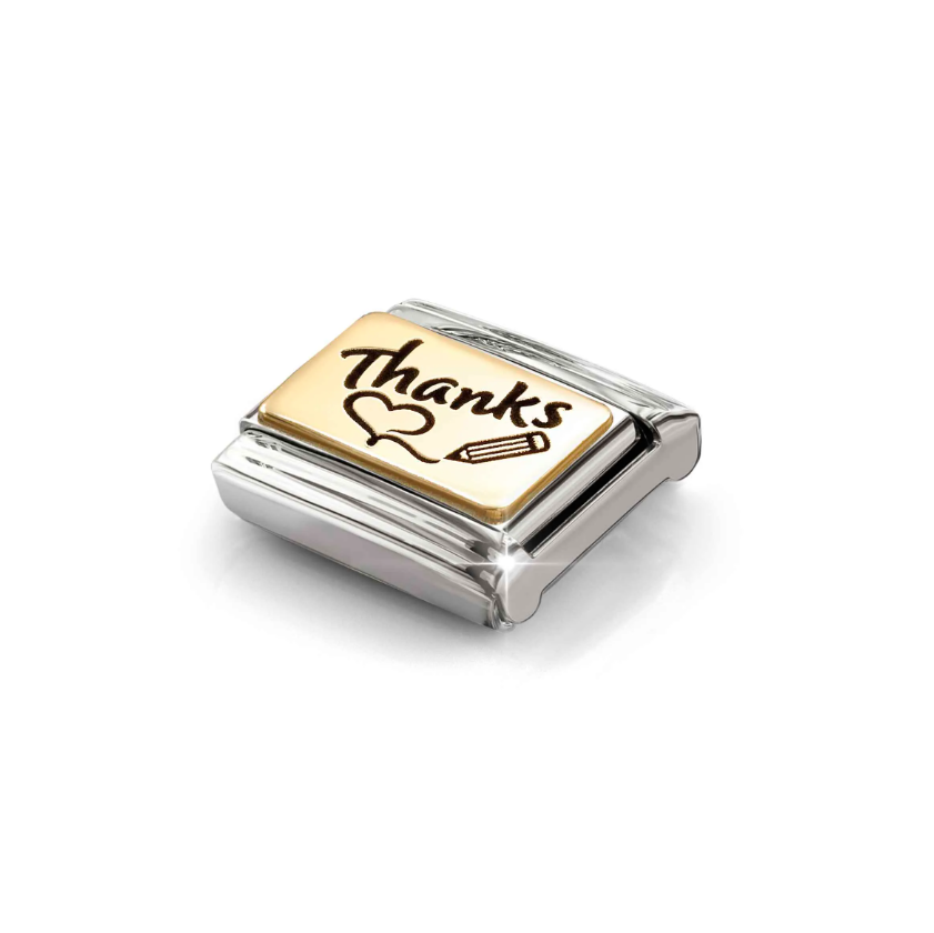 Nomination Thanks with Heart and Pencil 18ct Gold and Stainless Steel Composable Charm
