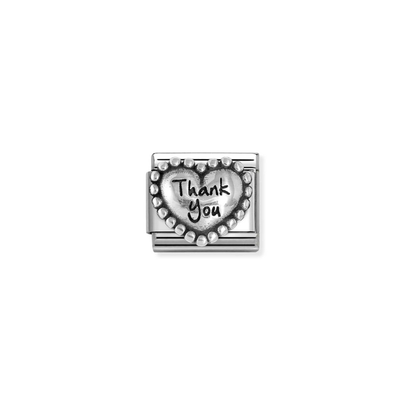 Nomination Thank You Heart with Dots Sterling Silver and Stainless Steel Composable Charm