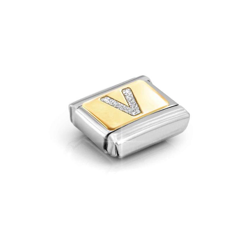 Nomination Glitter Letter V 18ct Gold and Stainless Steel Composable Charm
