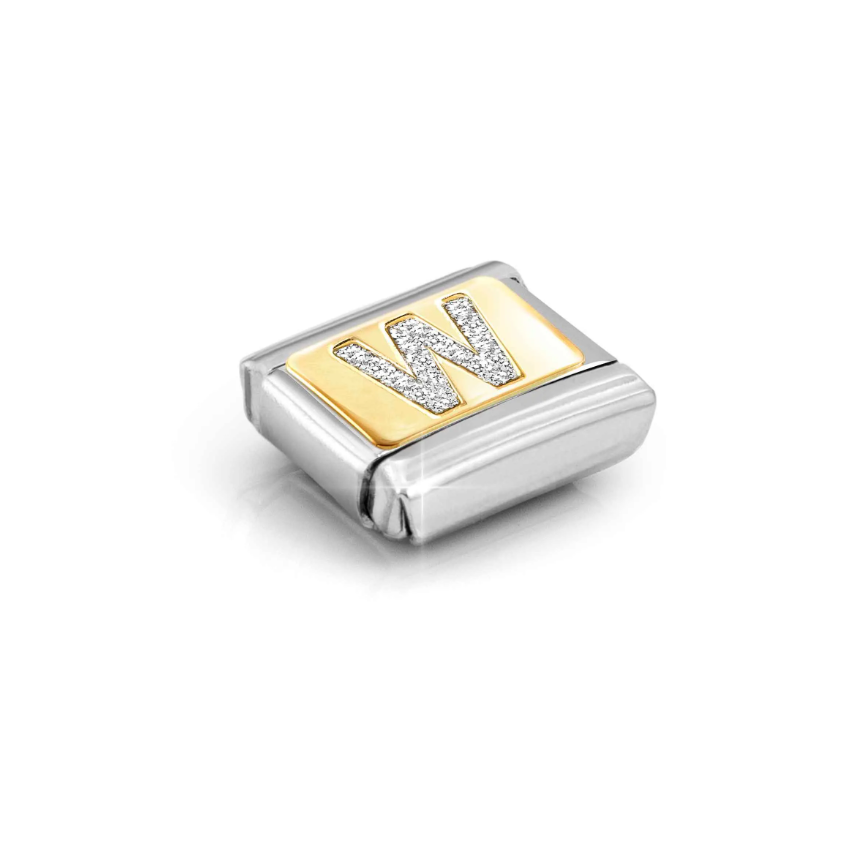 Nomination Glitter Letter W 18ct Gold and Stainless Steel Composable Charm
