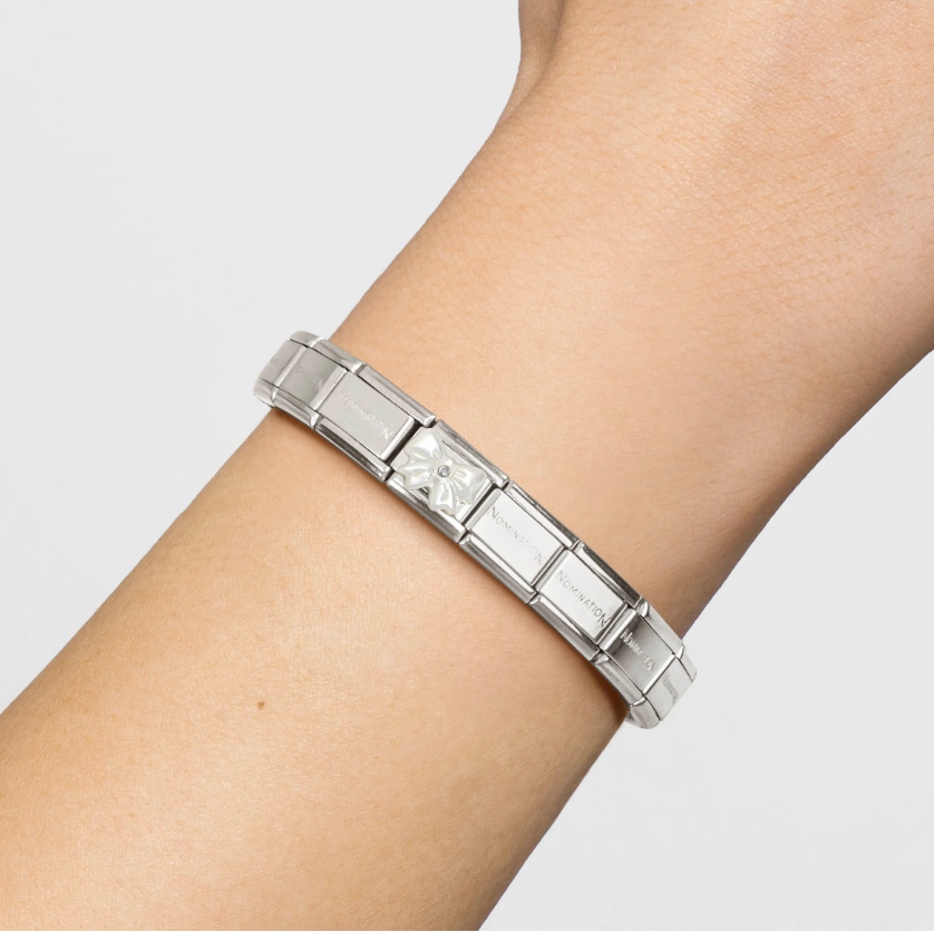 Nomination White Mother of Pearl Bow Sterling Silver and Stainless Steel Composable Charm