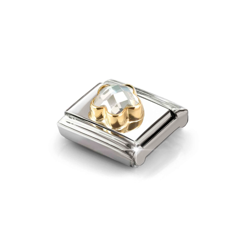 Nomination White CZ Flower 18ct Gold and Stainless Steel Composable Charm