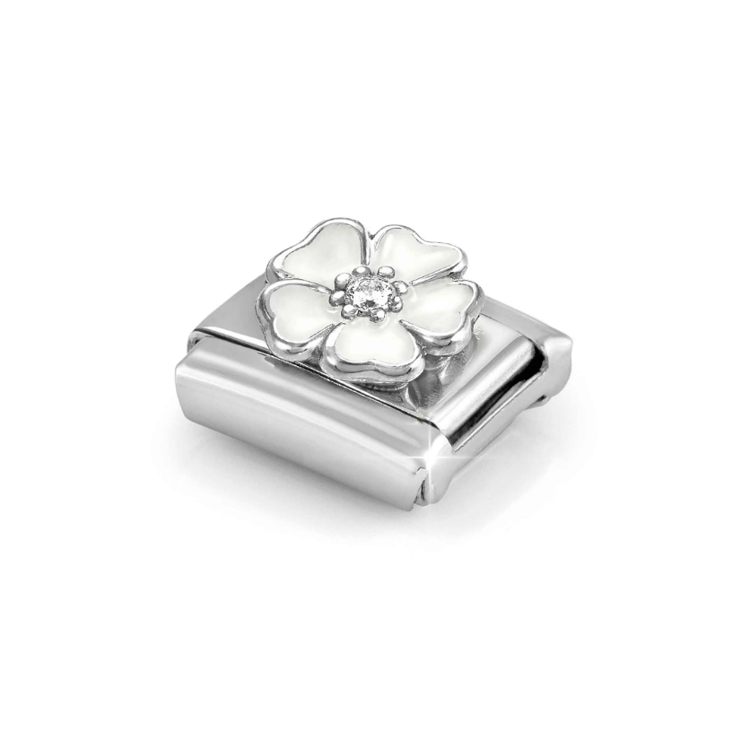 Nomination White Peach Blossom Sterling Silver and Stainless Steel Composable Charm