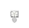 Nomination White Flower with CZ Heart Pendant Sterling Silver and Stainless Steel Composable Charm