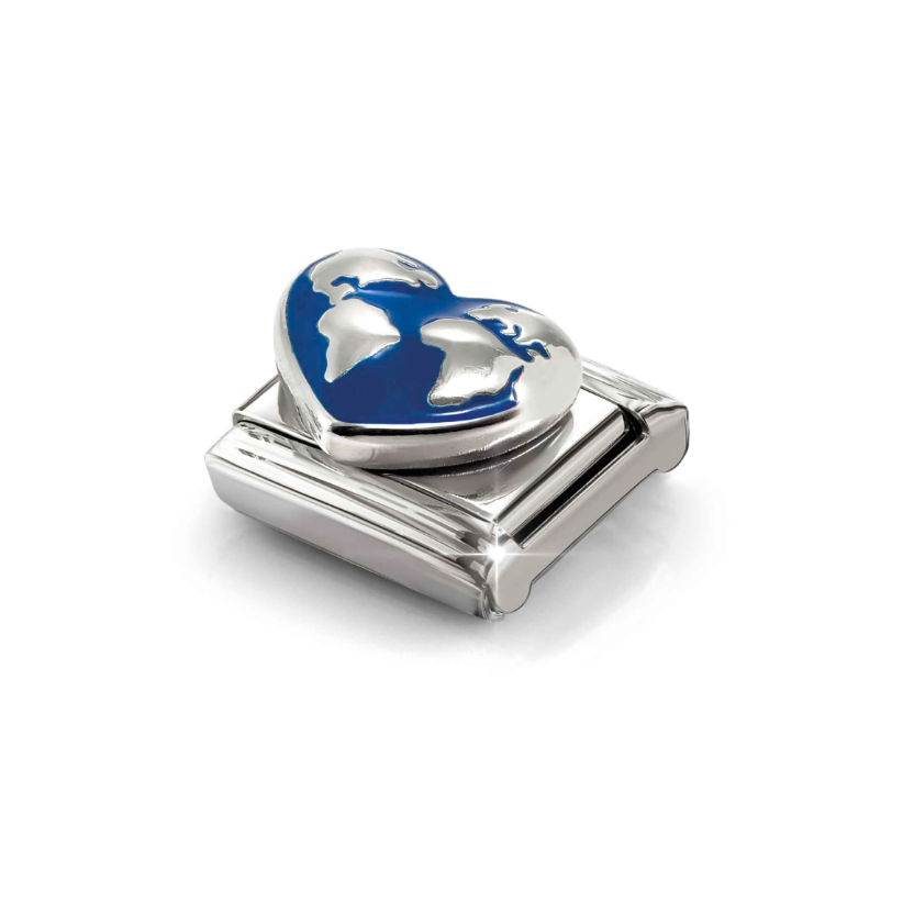 Nomination World Map on Heart Sterling Silver and Stainless Steel Composable Charm