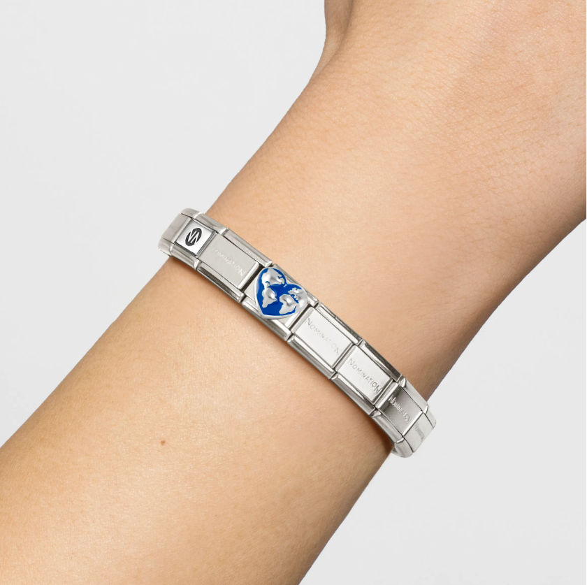 Nomination World Map on Heart Sterling Silver and Stainless Steel Composable Charm