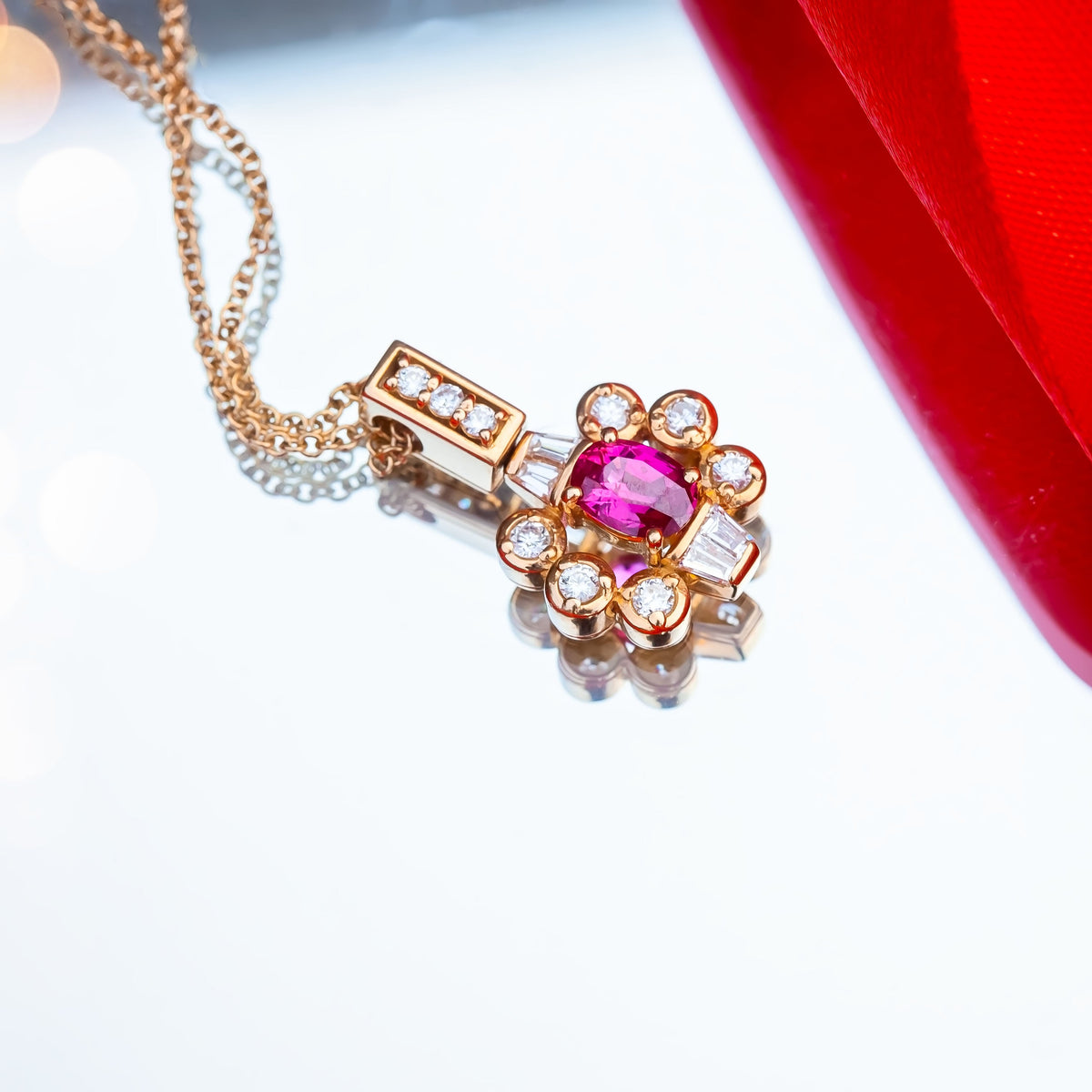 0.59ct Ruby & Diamond 16" Necklace 6.7g