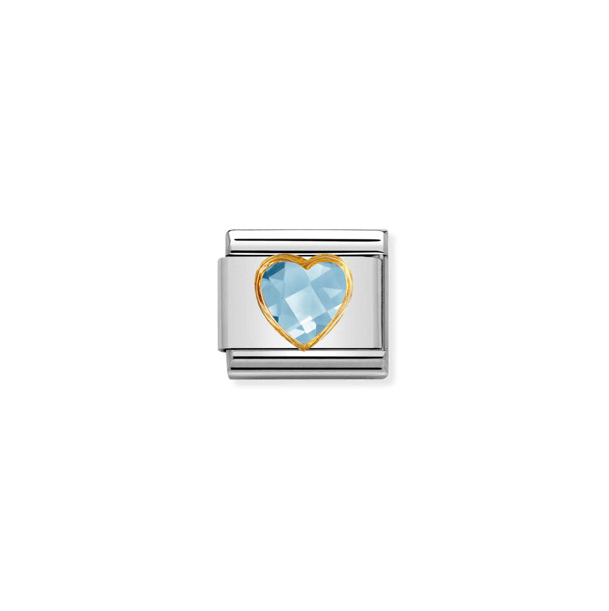Nomination Light Blue CZ Heart 18ct Gold and Stainless Steel Composable Charm