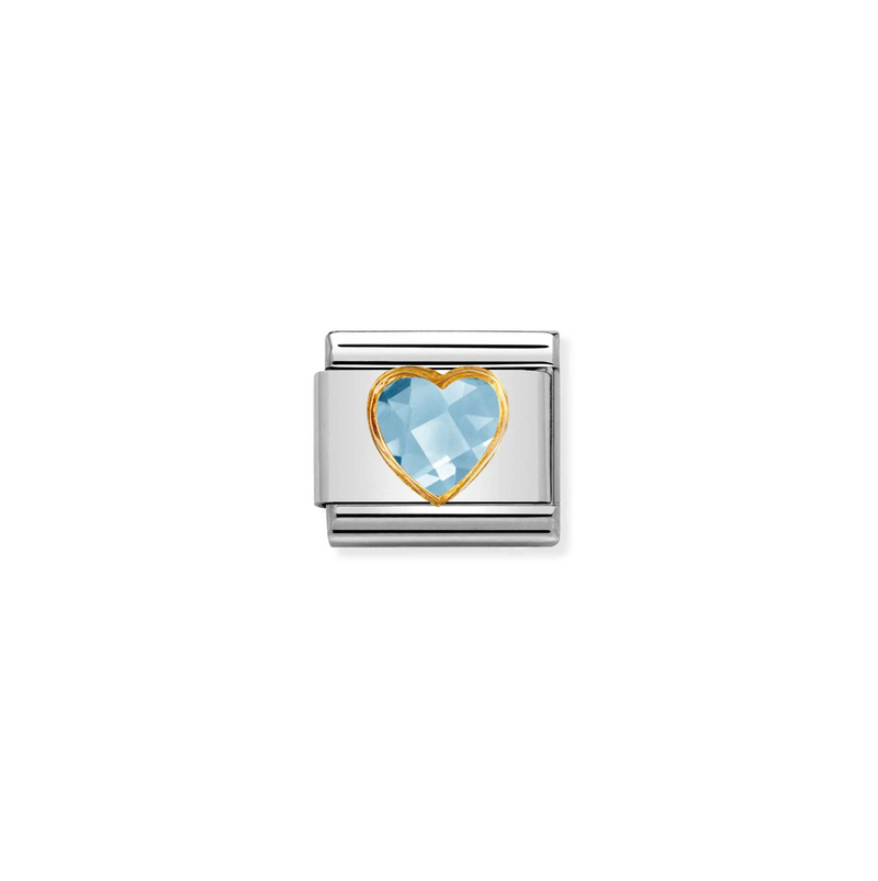 Nomination Light Blue CZ Heart 18ct Gold and Stainless Steel Composable Charm