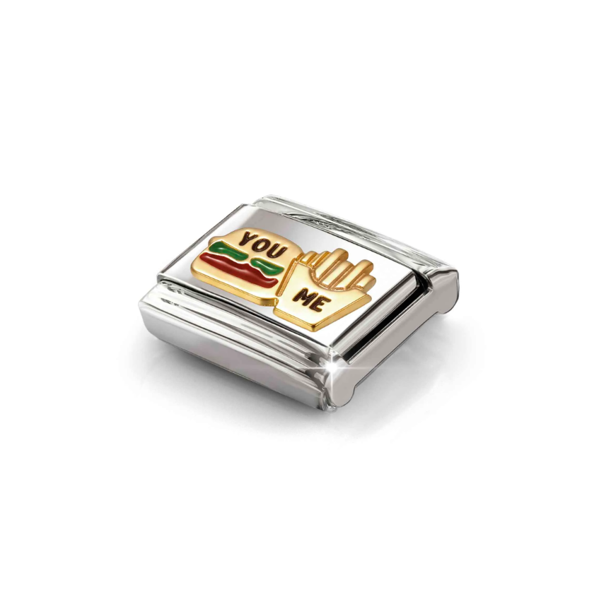 Nomination Burger and Fries 18ct Gold and Stainless Steel Composable Charm