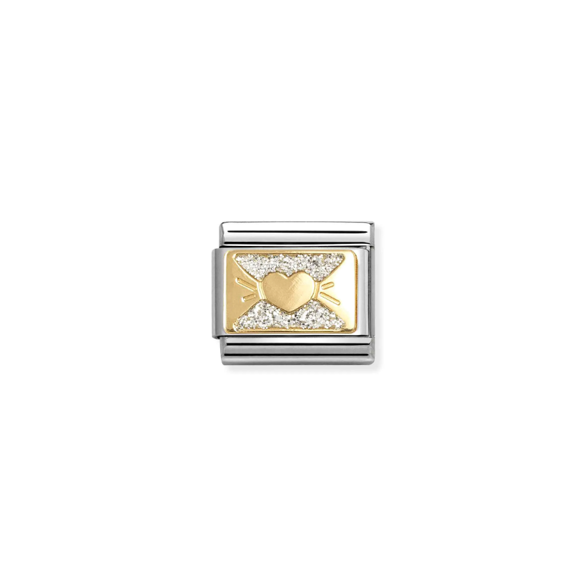 Nomination Glitter Heart Bow 18ct Gold and Stainless Steel Composable Charm
