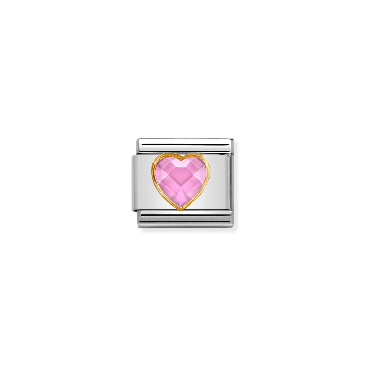 Nomination Pink CZ Heart 18ct Gold and Stainless Steel Composable Charm