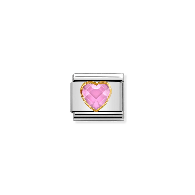 Nomination Pink CZ Heart 18ct Gold and Stainless Steel Composable Charm