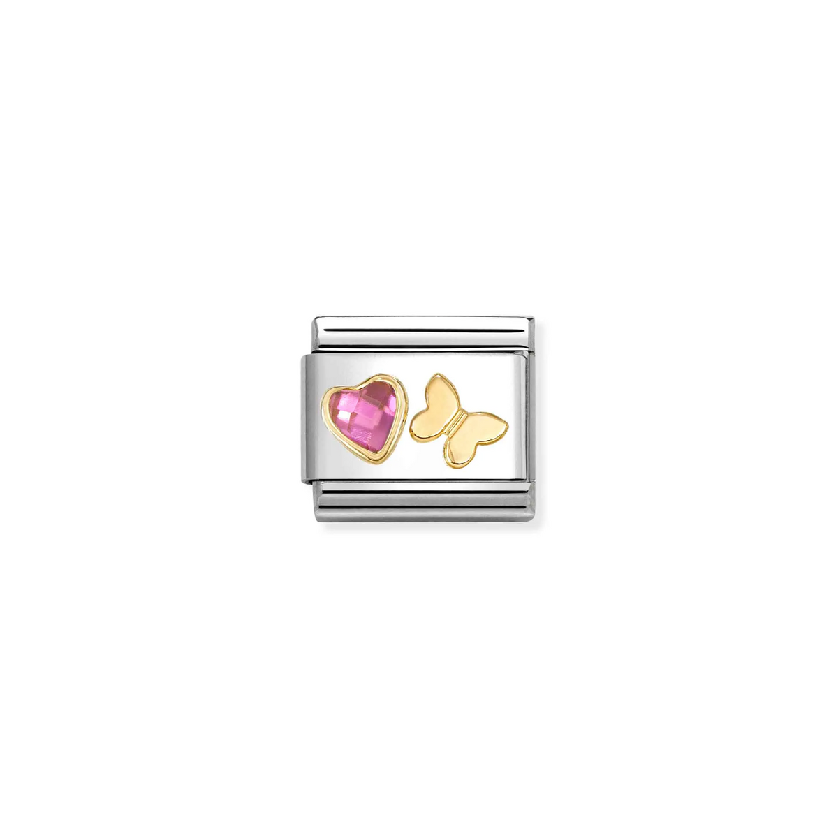 Nomination Pink CZ Heart with Butterfly 18ct Gold and Stainless Steel Composable Charm